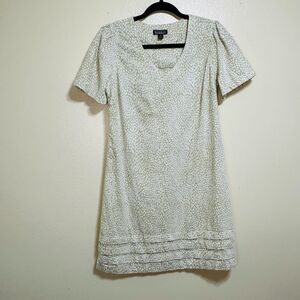 Nicole Miller Dress Short Sleeve Layered Trim V-Neck Beige Women's S Linen Blend